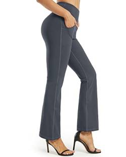 Promover Yoga Hosen Damen Businesshosen Mit Taschen Bootleg Dehnbar Schlaghose Bootcut Hohe Taille Arbeit Anzughose von Promover