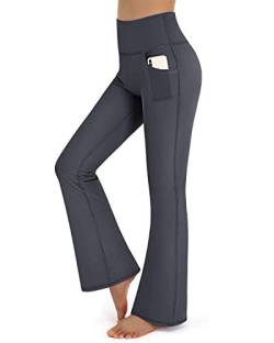 Promover Yoga Hosen Damen Stretch Mit Taschen Activewear-Hosen Trainieren Bootleg Schlaghose Bootcut Sporthose Fitness Hohe Taille Flare Hose Aktive Freizeit Jazzpants von Promover