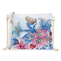 Prosperveil Damen Crossbody Handy-Tasche DIY Diamant Malerei Leder Münzbörse Halter Geldbörse Clutch Kleine Schultertasche mit Kettenriemen und Quasten, - Blaue und rosa Blumen - Größe: Small von Prosperveil