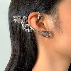 Prosy 1-Paar Gotische Übertriebene Ohrmanschetten Silber Ohrringe Cosplay Vintage Engel Feder Ohrstecker Asymmetrie Ohrhaken für Frauen und Mädchen von Prosy