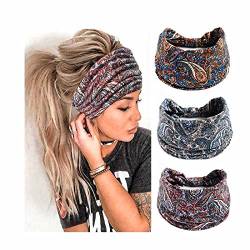 Prosy 3 Stück Boho Breiter Turban Blumendruck Bandeau Stirnbänder Red Knot Elastics Yoga Workout Dicke Kopfwickel für Frauen und Mädchen (103 104 105) von Prosy