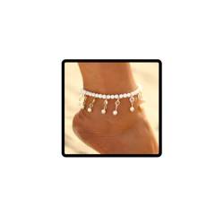 Prosy Beach Tasel Pearl Anklets Crystal Elastic Cord Ankle Bracelets Summer Foot Accessories Jewelry for Women and Girls von Prosy