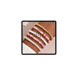 Prosy Boho Mehrschichtige Armbänder Bunte Perlen Ausgefallene Handaccessoires Verstellbarer Schmuck für Frauen und Mädchen (B) von Prosy
