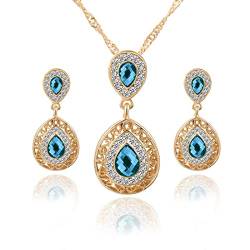 Prosy Braut-Strass-Halskette und Ohrring-Set, goldfarbene Kristall-Halskette, Brautparty, Hochzeitsschmuck-Sets für Frauen und Mädchen (blau) von Prosy