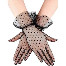 Prosy Damen-Handschuhe mit Spitze, schwarz, gepunktet, atmungsaktiv, für Radfahren, Sonnenschutz, Hochzeit, Braut, Hochzeit, Punkte, Handschuhe von Prosy