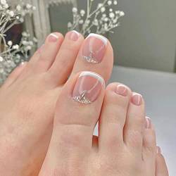 Prosy Französische Kristall-Fußnägel, quadratisch, glänzend, falsche Zehennägel, vollständige Abdeckung, Acryl, zum Drücken auf die Zehennägel für Frauen und Mädchen (B) von Prosy