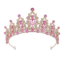 Prosy Gold Tiara Hochzeit Tiaras und Kronen für Frauen Strass Königin für Frauen Prinzessin Krone Geburtstag Tiara Stirnbänder für Hochzeitsball Brautparty Halloween Kostüm Weihnachtsgeschenke (Rosa) von Prosy