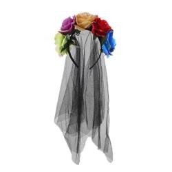 Prosy Halloween Rose Blume Stirnband Schwarz Schleier Kostüm Gotische Braut Schleier Fancy Kleid Kopfbedeckung Zubehör für Mädchen (Bunt) von Prosy