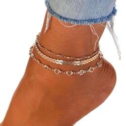 Prosy Layered Knöchel Blatt Knöchel Armband Perlen Kette Kristall Sommer Fuß Schmuck Zubehör für Frauen und Mädchen (Gold) von Prosy