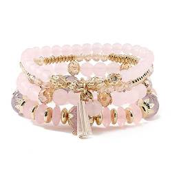 Prosy Multilayer Kristallperle Stapelbare Gold Armband Fantasy Armbänder Handgemachte Hand Zubehör Schmuck Einstellbar für Frauen und Mädchen (Rosa) von Prosy