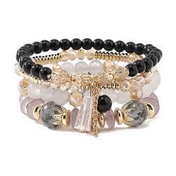 Prosy Multilayer Kristallperle Stapelbare Gold Armband Fantasy Armbänder Handgemachte Hand Zubehör Schmuck Einstellbar für Frauen und Mädchen (Schwarz) von Prosy