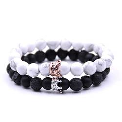 Prosy Multilayer Vulkanstein Armbänder Weiß Marmor Türkis Set Bead Fantasy Hand Zubehör Einstellbar für Frauen und Mädchen (2PCS) von Prosy