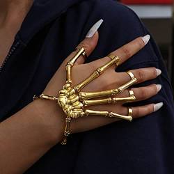 Prosy Punk Skull Bone Vielseitiges Fünf-Finger-Ring-Armband, verstellbare einteilige Kette für Frauen und Mädchen (Gold) von Prosy