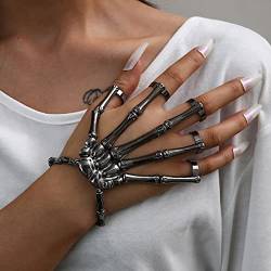 Prosy Punk Skull Bone Vielseitiges Fünf-Finger-Ring-Armband, verstellbare einteilige Kette für Frauen und Mädchen (Schwarz) von Prosy