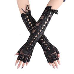 Prosy Schwarz Schnürung Fingerlose Handschuhe Lange Ellbogen Handschuhe für Kostüm Party Schnürung Arm Warmer für Frauen und Mädchen (Schwarz) von Prosy