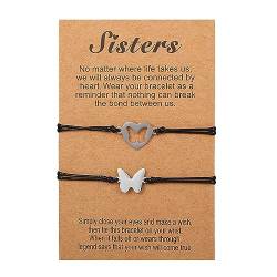 Prosy Simple Black Mother Daughter Armbänder Set Butterfly Wax Line Mommy and Me Handgewebtes Armbandzubehör für Frauen und Mädchen (Schmetterling) von Prosy
