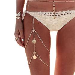 Prosy Sparkle Layered Coin Shaped Beinkette Körperketten Oberschenkelkette Party Bikini Schmuck Accessoires verstellbar für Frauen und Mädchen (Gold) von Prosy