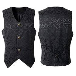 Proumhang Herren Viktorianische Anzugweste, Herren Steampunk Gothic Weste,Halloween Mittelalterliche Vintage Kleidung,Herren Kurze Jacquard Weste Schwarz L von Proumhang