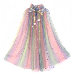 Proumhang Prinzessin Cape für Mädchen,Bunte Prinzessin Umhang,Sparkling Pailletten Tüll Prinzessin Fancy Dress,Halloween Karneval Geburtstag Thema Umhang für 3-8 Jahre alte Mädchen Farben M von Proumhang