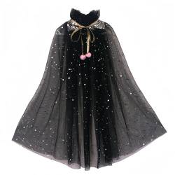 Proumhang Prinzessin Cape für Mädchen,Bunte Prinzessin Umhang,Sparkling Pailletten Tüll Prinzessin Fancy Dress,Halloween Karneval Geburtstag Thema Umhang für 3-8 Jahre alte Mädchen Schwarz M von Proumhang