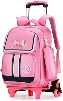 Rucksack mit Rädern, Schulranzen Trolley Schultasche Multifunktions Trolley Rucksack für Kinder Jungen Mädchen Teenager (Rosa,32 * 20 * 43 cm) von Proxiceen