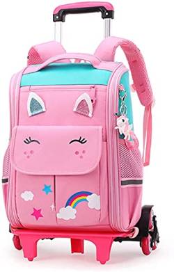 Schulranzen mit Rollen Trolley Schulranzen Mädchen Junge Teenager mit Rollen Schulranzen Trolley Kinderrucksack Schulranzen Laptoptasche 6-12 Jahre Navy (Rosa,30 * 15 * 40cm) von Proxiceen