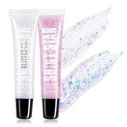 Prreal 2PCS Glitter Lip Gloss Set, Glitter Lipstick for Festival Rave Accessories, Lightweight, Moisturizing, Shimmer Lip Gloss with Holographic Sequin for Glitter Glow Lipstick Makeup(1+5) von Prreal