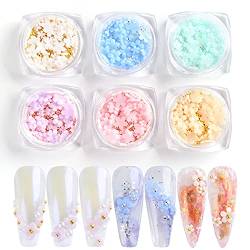 Prreal 6 Boxs Flower Nail Charms, 3D Flower Nail Rhinestone With Metal Beads, Colorful Acrylic Flower Nail Charms Supplies DIY Nail Decorations For Women Girls(Light changed Flower) von Prreal