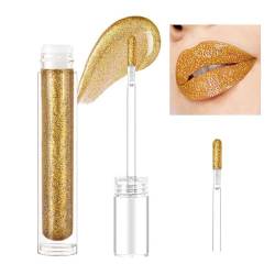 Prreal Glitter Lip Gloss, Shimmer Lip Plumper Gloss, Holographic Glitter Liquid Lipstick, Diamond Pearl Shine Lip Glaze, Non-Sticky Long Lasting Chameleon Laser Lip Eyeshadow Makeup(05 Golden) von Prreal