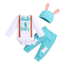 Psafagsa Baby Jungen Ostern Bekleidungsset Neugeborene Mädchen Babykleidung Set My 1st Easter Outfits Langarm Strampler +Hose+Mütze mit Hasenohren 3-6 Monate von Psafagsa