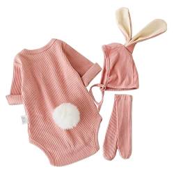 Psafagsa Babykleidung Oster outfit für Neugeborene Jungen und Mädchen Bodysuit mit Schwanz Strampler mit Hasenohren Hut und Socken Rosa 12-18 Monate von Psafagsa