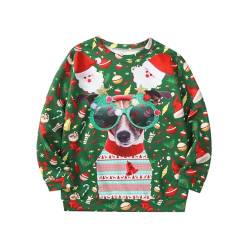 Psafagsa Jungen Mädchen Laid Weihnachten Sweatshirt 3D Neuheit Pullover Weihnachten Lustig Pullover Weihnachten Langarm Rundhals Hemd, Grüner Hund, 6-7 Jahre von Psafagsa