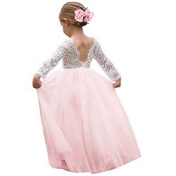 Psafagsa Mädchen Festliche Kleider Blumenmädchenkleider Kinder Kommunionkleid Lang Tüllkleid mit ärmeln Brautjungfern Abendkleid Hochzeit Festzug Rosa 10-12 Jahre von Psafagsa