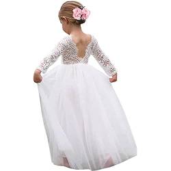 Psafagsa Mädchen Festliche Kleider Blumenmädchenkleider Kinder Kommunionkleid Lang Tüllkleid mit ärmeln Brautjungfern Abendkleid Hochzeit Festzug Weiss 12-14 Jahre von Psafagsa