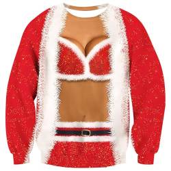Psafagsa Unisex hässliche Weihnachten Sweatshirt Neuheit 3D lustige Pullover Xmas Crewneck Langarm T-Shirt (Frauen Rot, XL) von Psafagsa