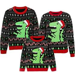 Psafagsa Weihnachtspullover Familie Set Dinosaurier Weihnacht Sweatshirt Damen und Herren Langarm Strickpullover Ugly Christmas Sweater Lustige Festliche Pulli M von Psafagsa