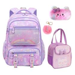 Psecoll 4-teiliges Kawaii-Rucksack-Set, Schmetterlings-Regenbogen-Laptop-Tasche, leichter Tagesrucksack, 43,2 cm Farbverlauf, doppelter Schulterrucksack, Violett, Einheitsgröße von Psecoll