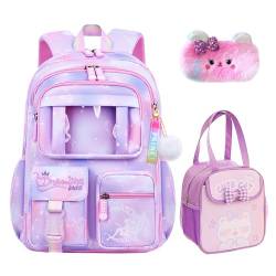 Psecoll 4-teiliges Kawaii-Rucksack-Set, niedlicher Sternen-Druck, Tagesrucksack, große Kapazität, Laptoptasche, 43,2 cm (17 Zoll) Doppel-Schulter-Rucksack, Violett, Einheitsgröße von Psecoll