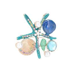 1. Diamantbesetzte Seestern-Muschel-Brosche 4 Verschiedene Farben Schönes Aussehen Feine Verarbeitung Sicherheitsnadeln(Blau) von Pssopp