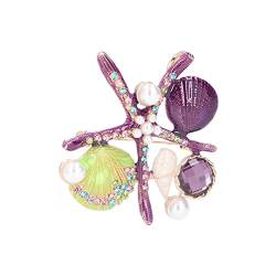 1. Diamantbesetzte Seestern-Muschel-Brosche 4 Verschiedene Farben Schönes Aussehen Feine Verarbeitung Sicherheitsnadeln(Violett) von Pssopp