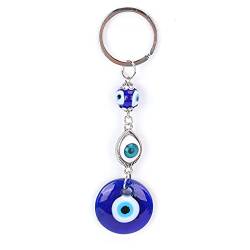 Pssopp Türkische Blaue Augen Schlüsselanhänger, Legierung Glasperlen Evil Eye Schmuck Schlüsselanhänger für Taschendekoration Gute Geschenke, 4,7 X 1,2 Zoll Ornamente von Pssopp