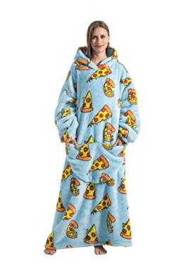 Pterygoid Übergroße Hoodie Decke Damen,Oversize Kapuzenpullover Flanell Hoodie Sweatshirt mit Kapuze für Herren,Kuscheldecke mit Ärmel für Erwachsene,Pizza von Pterygoid