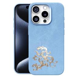 Magnetische Hülle für iPhone 15 Pro Max/15 Pro/15 Plus/15, Metallrahmen Kamera Objektiv Schutz Hülle, Dünne Leder Handyhülle,Blue2,15 von PuRoxx