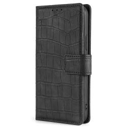 PuRoxx Klapphülle für Samsung Galaxy S23 Ultra/S23 Plus/S23, Krokodil Muster Lederhülle mit Kartenfach, Magnetisch Flip Brieftasche Handyhülle,Schwarz,S23 von PuRoxx