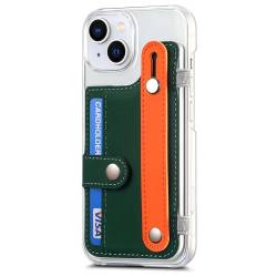 PuRoxx Lederhülle für iPhone 15 Pro Max/15 Pro/15 Plus/15, Handgelenk Strap Ständer Durchsichtig Handyhülle, Kartenfach Brieftasche Schutzhülle,Green2,15ProMax von PuRoxx