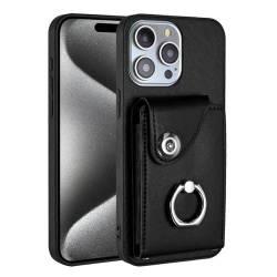 PuRoxx Lederhülle für iPhone 15 Pro Max/15 Pro/15 Plus/15, Kamera Objektiv Schutz, Brieftasche Handyhülle mit Ringständer,Schwarz,15 von PuRoxx