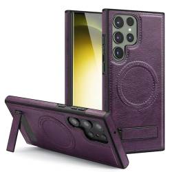PuRoxx Magnetisch Hülle für Samsung Galaxy S24 Ultra/S24 Plus/S24, Kamera Objektiv Schutz, Vintage Geschäft Leder Unsichtbar Ständer Handyhülle,Purple2,S24 von PuRoxx