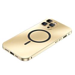 PuRoxx Magnetisch Hülle für iPhone 15 Pro Max/15 Pro/15 Plus/15, Kamera Objektiv Schutz, Dünne Abnehmbar Metallrahmen Gefrostet Handyhülle,Gold,15 von PuRoxx