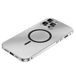 PuRoxx Magnetisch Hülle für iPhone 15 Pro Max/15 Pro/15 Plus/15, Kamera Objektiv Schutz, Dünne Abnehmbar Metallrahmen Gefrostet Handyhülle,Silber,15 von PuRoxx
