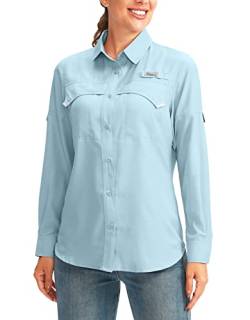 Pudolla Damen UPF 50+ UV-Schutz Shirts Langarm Angeln Wandern Shirt Cool Leicht Reise Safari Shirts, Gulf Stream, M von Pudolla
